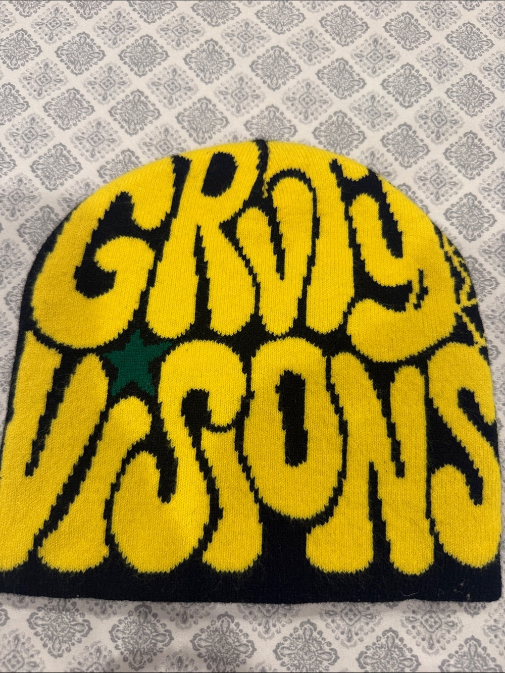 Gruty Visions Yellow & Black Graphic Knit Beanie Hat-Unisex